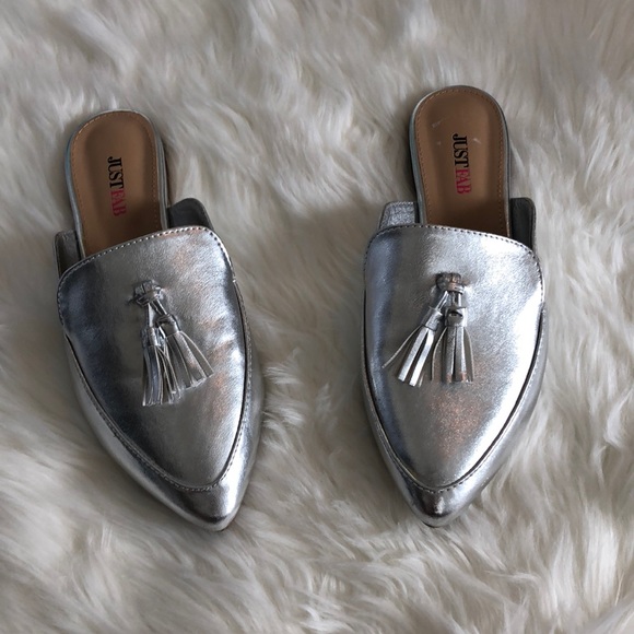 JustFab Shoes - Donating Today! Just Fab Silver Slip On Loafers